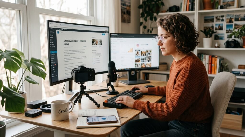 Professional blogger creating content for an online audience