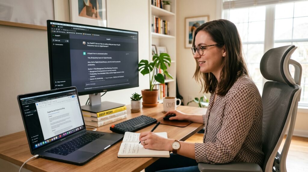ChatGPT AI assistant helping with content creation and productivity