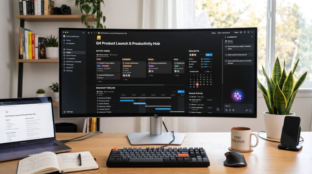 Notion AI productivity and project management workspace