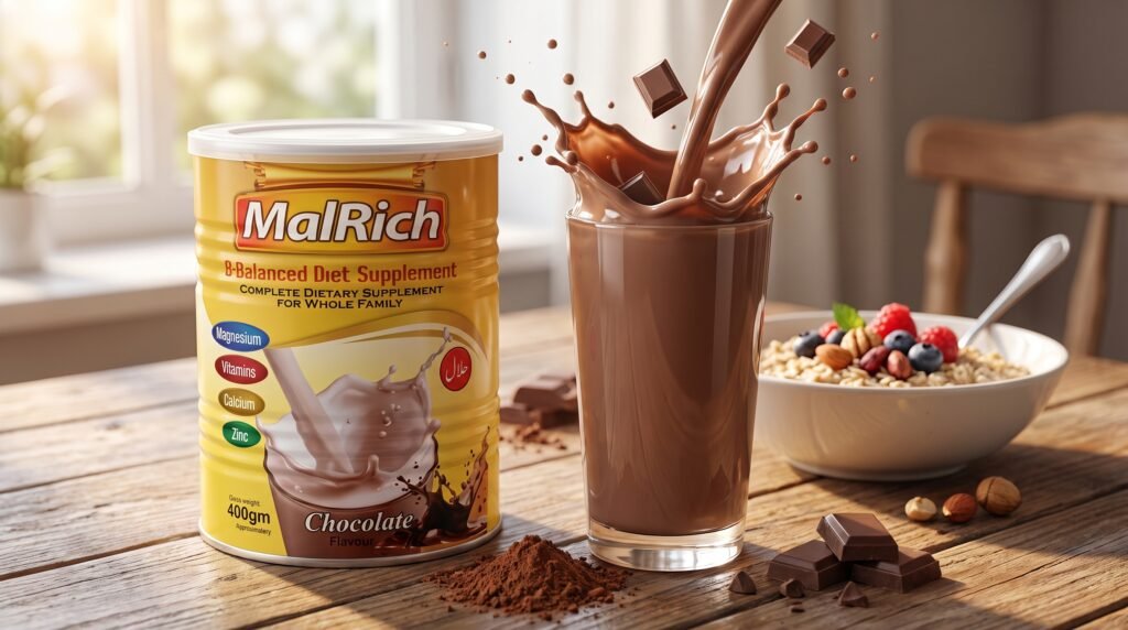 MalRich Balanced Diet Supplement chocolate flavor with healthy nutrition