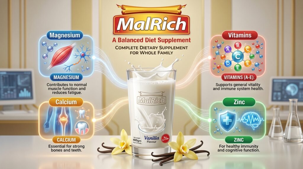 Essential nutrients in MalRich nutrition powder